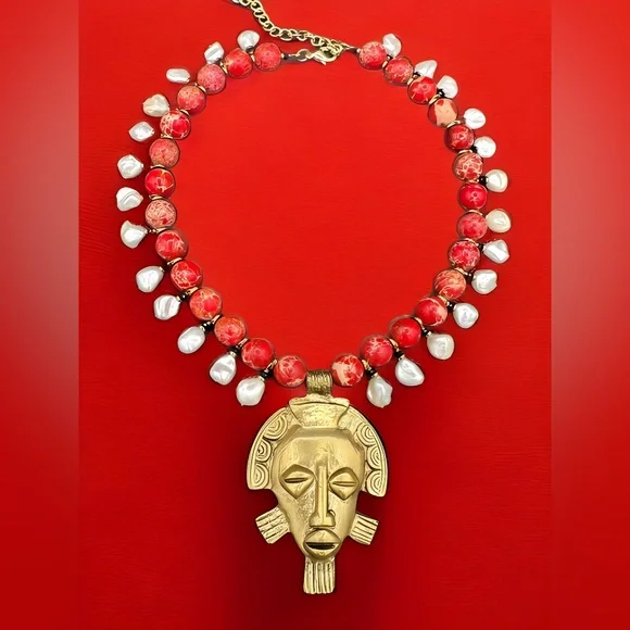 Lady Warrior Mask Statement Necklace